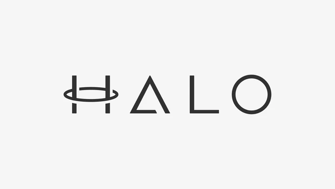 The Halo wordmark — H, A, L and O in fine dark capitals, the H ringed by an ellipse.