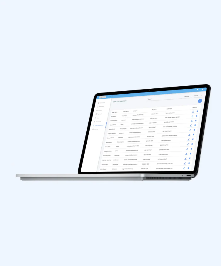 A laptop showing Maptrade's projects table.